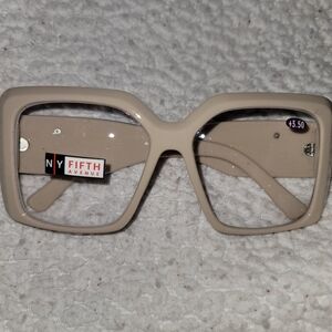 NY FIFTH Avenue Tan Oversized Square Reading  Glasses 3.50 Strength